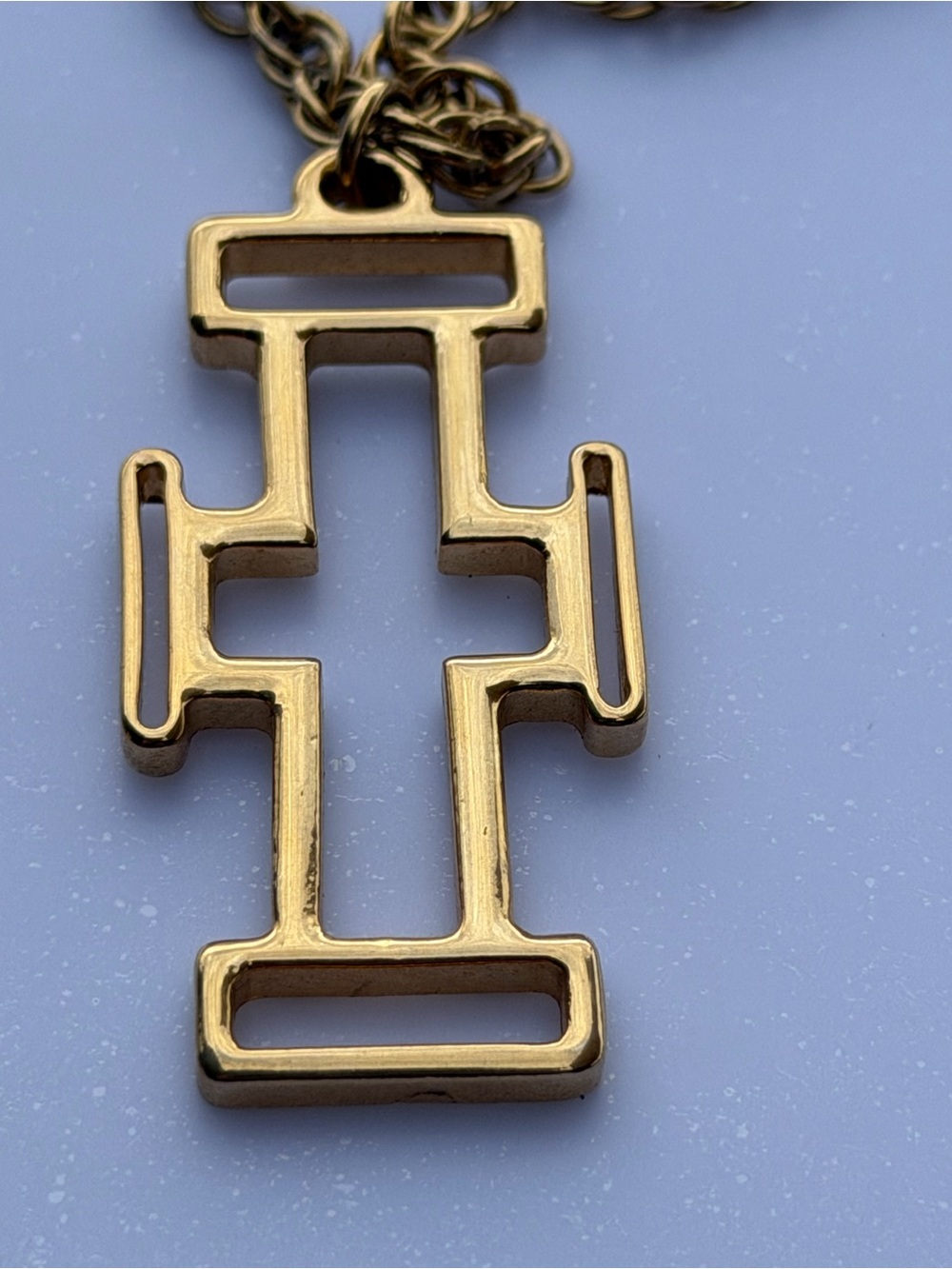 Gold Tone Geometric Cross Pendant Necklace